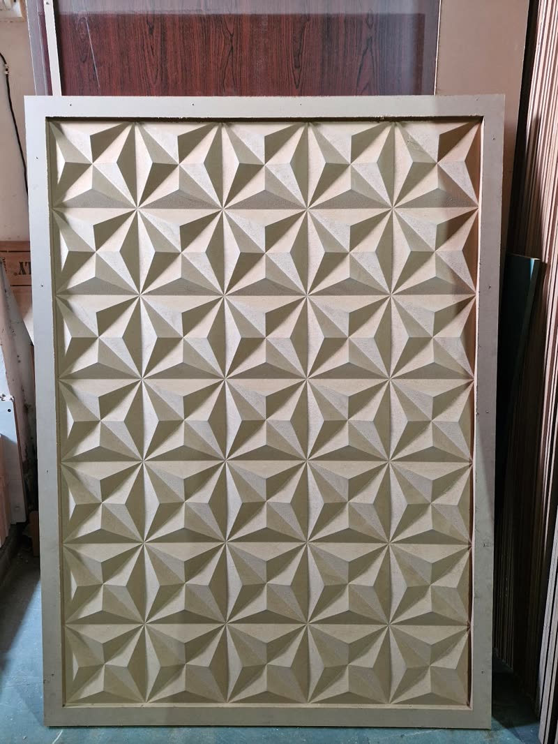 3D wall panel with a carved diamond pyramid tessellation inside a made to size frame