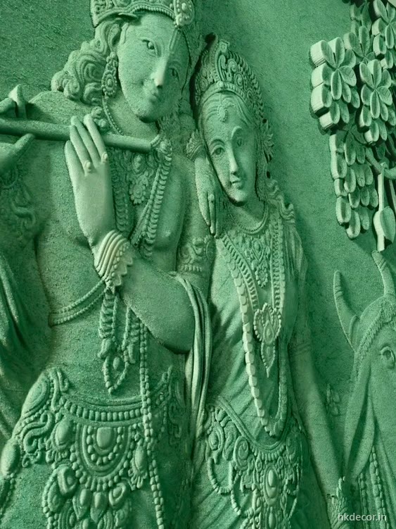 Close up of a CNC carved figurative relief panel showing the depth of the carving, primed